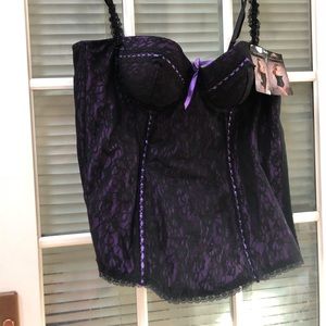 Black and Purple lace bustier and g-string plus
